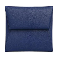 HERMES Bastia Chamkila Goat Skin Wallet Women's 73 Bleu Saphir Sapphire Blue