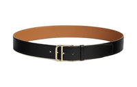 HERMES Solid Color Decoration Pin Buckle Leather Belts Men's Black Width 3.5CM