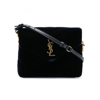 SAINT LAURENT Velvet Shoulder Bag Small Size Women's Dark Blue