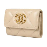 CHANEL 19Bag Lambskin Card Holder Women's Beige Yellow