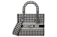 DIOR Lady D-Lite Embroidery Tote Bag Shopping Bag Handbag Medium Size Women's Black/White