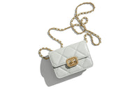 CHANEL Cow Leather One Shoulder Crossbody Clutches Women's Light Gray