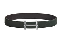 HERMES Business Silver Buckle Epsom Calfskin Double-Sided Leather Belt Men's Graphite/Dark Green Width: 3.8cm