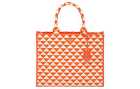 PRADA Fabric With Leather Tote Bag Shopping Bag Handbag Large Size Women's Orange/White