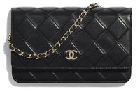 CHANEL Sheepskin Wallet Women's Black