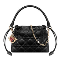 DIOR Lady Dior Wicker Pattern Leather Shoulder Bag Crossbody Bag Handbag Mini Women's Black