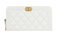 CHANEL Calfskin Wallet Women's White