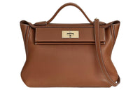 HERMES 24/24 Barenia Faubourg Saddle Leather One Shoulder Handbag Women's Light Yellow Umber
