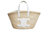 CELINE Triomphe Cow Leather Patchwork Tote Bag Shopping Bag Basket Handbag Women's White & Natural