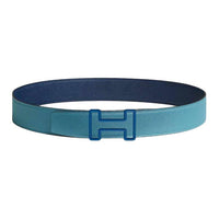 HERMES Calfskin Leather Belts Men's Light Blue/Marine Blue Width: 3.8CM