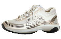 CHANEL Low Top Casual Shoes Men's White Silver