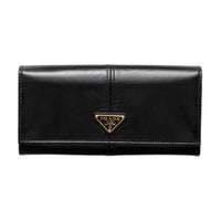 PRADA Leather Wallet Large Size Women's Black