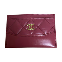 CHANEL Calfskin Card Sleeve Card Holder Women's Pink