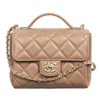 CHANEL Lambskin Portable Crossbody Bag Shoulder Bag Mini Women's Dark Beige