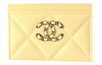 CHANEL Lambskin Coin Purses Card Holders Women's Light Yellow