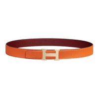 HERMES Calfskin Leather Belts Men's Red Orange Width: 3.2CM
