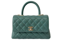 CHANEL Coco Handle Calfskin Flap Bag Shoulder Bag Handbag Small Size Women's Green