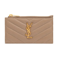 SAINT LAURENT Lambskin Card Holder Women's Light Brown