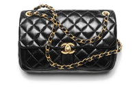 CHANEL Shiny Lambskin Handbag Shoulder Bag Crossbody Bag Small Size Women's Black