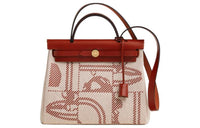 HERMES Herbag Zip Hunter Leather With H Canvas One Shoulder Handbag Crossbody Bag Regular Women's Beige
