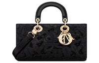 DIOR Lady D-JOY Calfskin Shoulder Bag Crossbody Bag Handbag Medium Size Women's Black