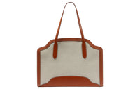 Loro Piana Leather Paneled Canvas Handbag Women's Brown & Gray