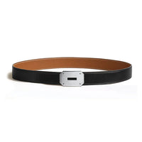 HERMES Calfskin Metal Palladium Plated Leather Belts Women's Black/Brown Width  3.2CM