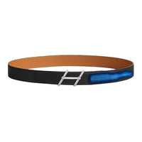 HERMES Metal Leather Belts Men's Black/Multicolor Width: 3.2CM