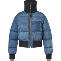 LOUIS VUITTON Denim Print Cropped Puffer Jacket