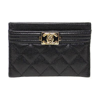 CHANEL Leather Card Holder Men's Black