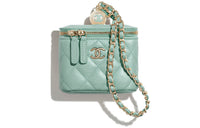 CHANEL Calfskin Square Box Shoulder Bag Crossbody Bag Women's Green