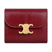 CELINE Lizard Skin Wallet Women's Light Burgundy