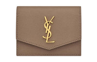SAINT LAURENT Grained Embossed Leather Card Holder Women's Taupe
