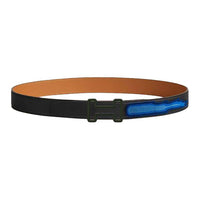 HERMES Calfskin Leather Belts Men's Black/Multicolor Width: 3.2CM