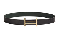 HERMES Leather Belts Women's Black/Dark Green