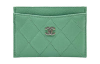 CHANEL 23P SS Cow Leather Card Holder Women's Green