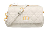 DIOR Soft Cow Leather Handbag Shoulder Bag Crossbody Bag Clutches Women's Milk White