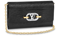 LOUIS VUITTON Leather Clutch Bag Over The Shoulder Women's Black