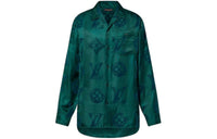LOUIS VUITTON Monogram Flocked Silk Long Sleeved Shirt Men's Green