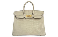 HERMES Birkin Crocodile Leather Handbag Regular Women's 8L Beton Concrete Gray