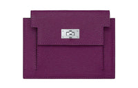 HERMES Kelly Pocket Sheepskin Short Wallet Women's Silver Lotus Purple