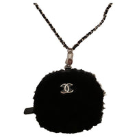 CHANEL Plush Coin Purse Crossbody Bag Women's Black