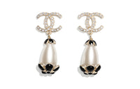 CHANEL Earrings Women's Gold/Pearl White/Black