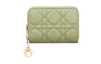 DIOR Lady Dior Lambskin Wallet Small Size Women's Green