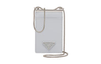 PRADA Brushed Leather Card Holder Women's Silver