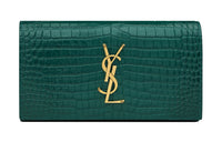 SAINT LAURENT CASSANDRE Shiny Calfskin Wallet Large Size Women's Green