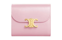 CELINE Triomphe Shiny Cow Leather Wallet Trumpets Women's Light Pink Red