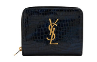 SAINT LAURENT CASSANDRE Leather Wallet Women's Blue