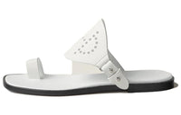 HERMES Hera Genuine Leather Sole Odor-Resistant Slide Slippers Women's White