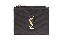 SAINT LAURENT CASSANDRE Quilting Grain Embossed Leather Card Holder, Wallet Women's Black